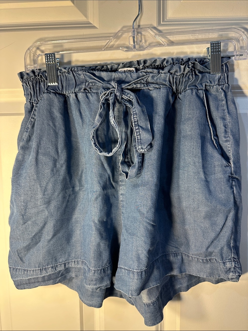 Ci Sono Light Blue Denim Paperbag Tie-Waist Shorts